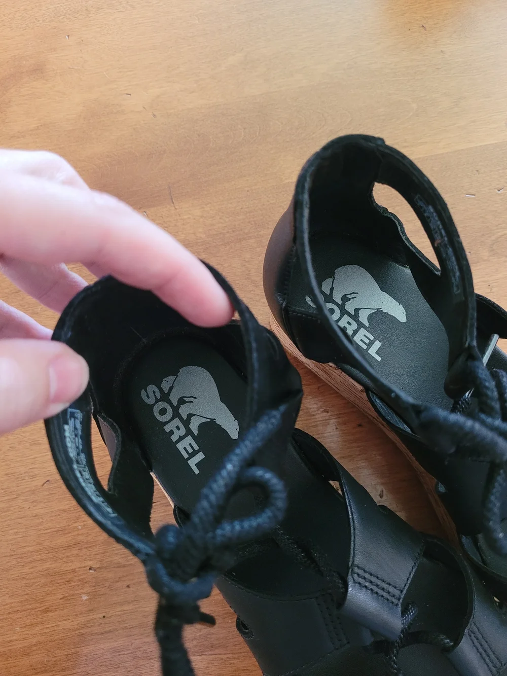 Black Lace-Up Cork Wedge Sandals - Women Sorel 7 Cameron Strappy Leather EUC